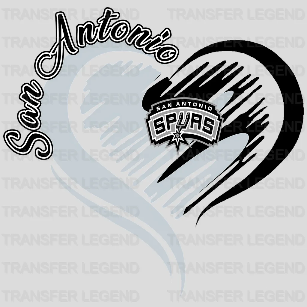 San Antonio Spurs NBA Elegant Heart Swirl With Script Text - DTF Iron On Transfer