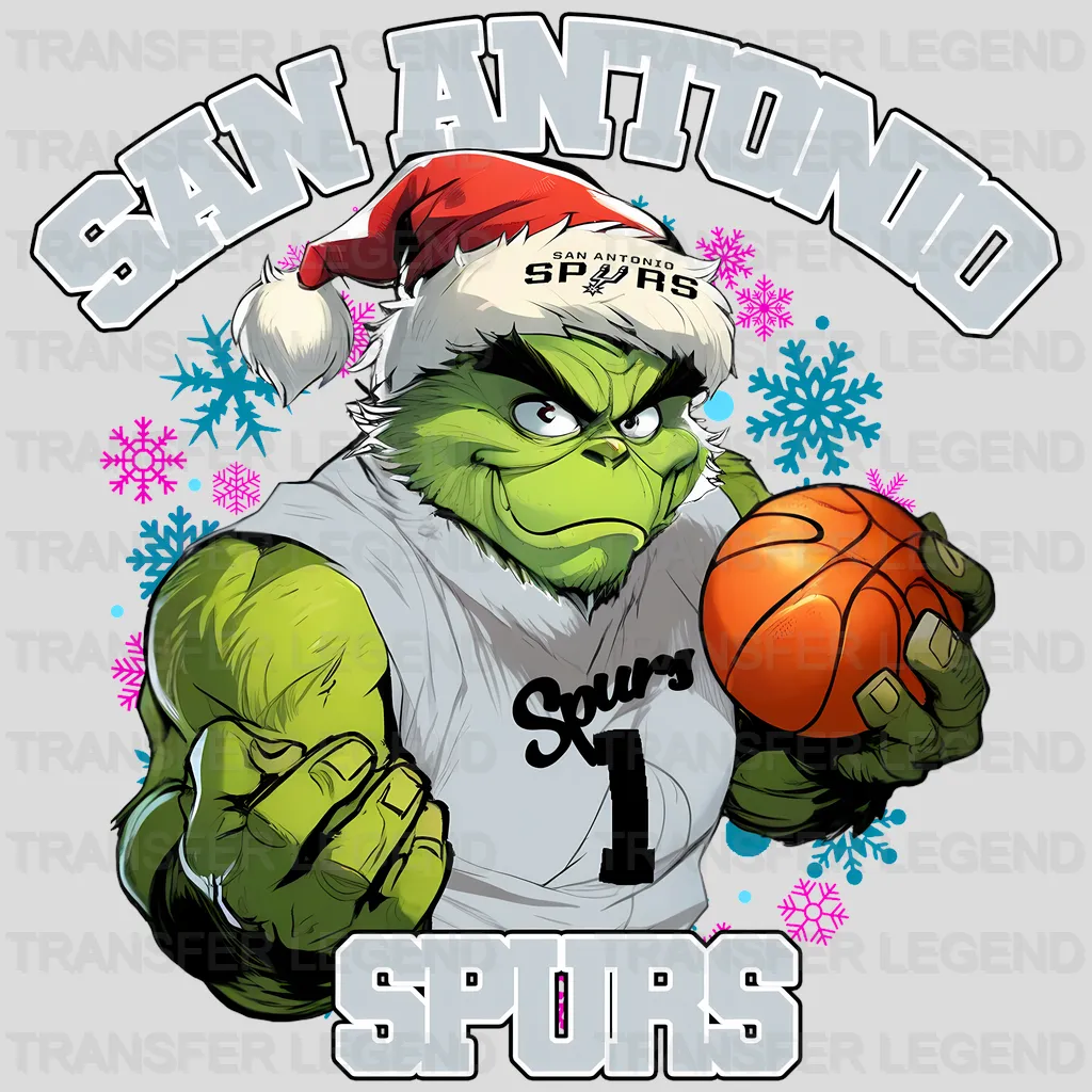 San Antonio Spurs NBA Grinch Christmas Santa Hat Art - DTF Iron On Transfer