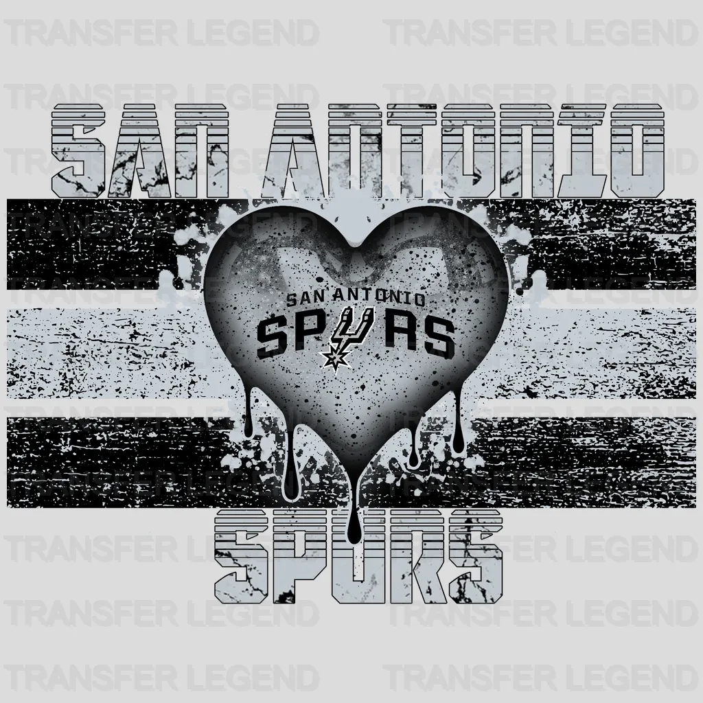 San Antonio Spurs NBA Distressed Flag Heart Shape - DTF Iron On Transfer
