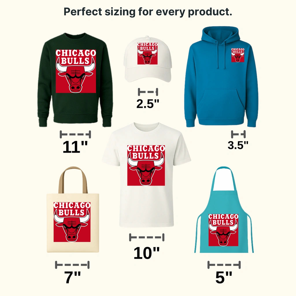 Chicago Bulls Bold Red Poster Style with Bull Head NBA Design - DTF Heat Transfer