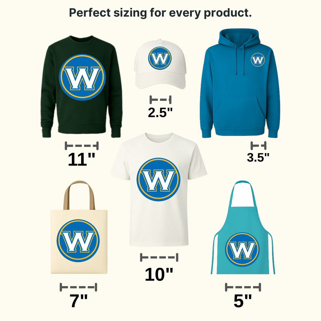 Golden State Warriors Block “W” Monogram Roundel NBA Design - DTF Heat Transfer