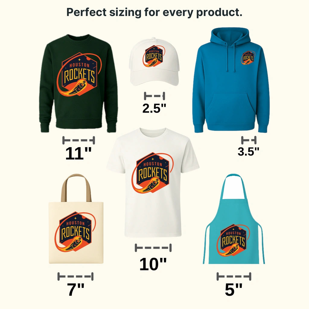 Houston Rockets Hex Badge with Swooshing Rocket NBA Design - DTF Heat Transfer