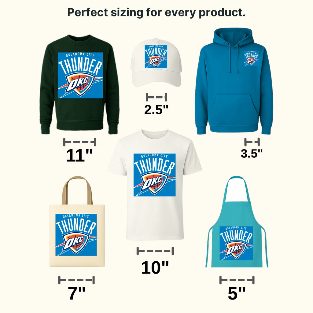 Oklahoma City Thunder Shield Logo & Arched THUNDER Wordmark NBA Design - DTF Heat Transfer