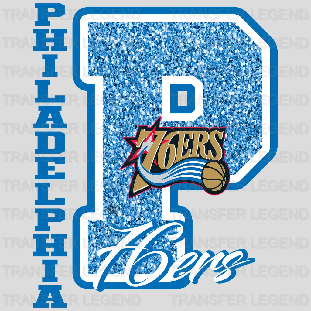 Philadelphia 76ers NBA Glitter Chenille Letter P Logo - DTF Iron On Transfer