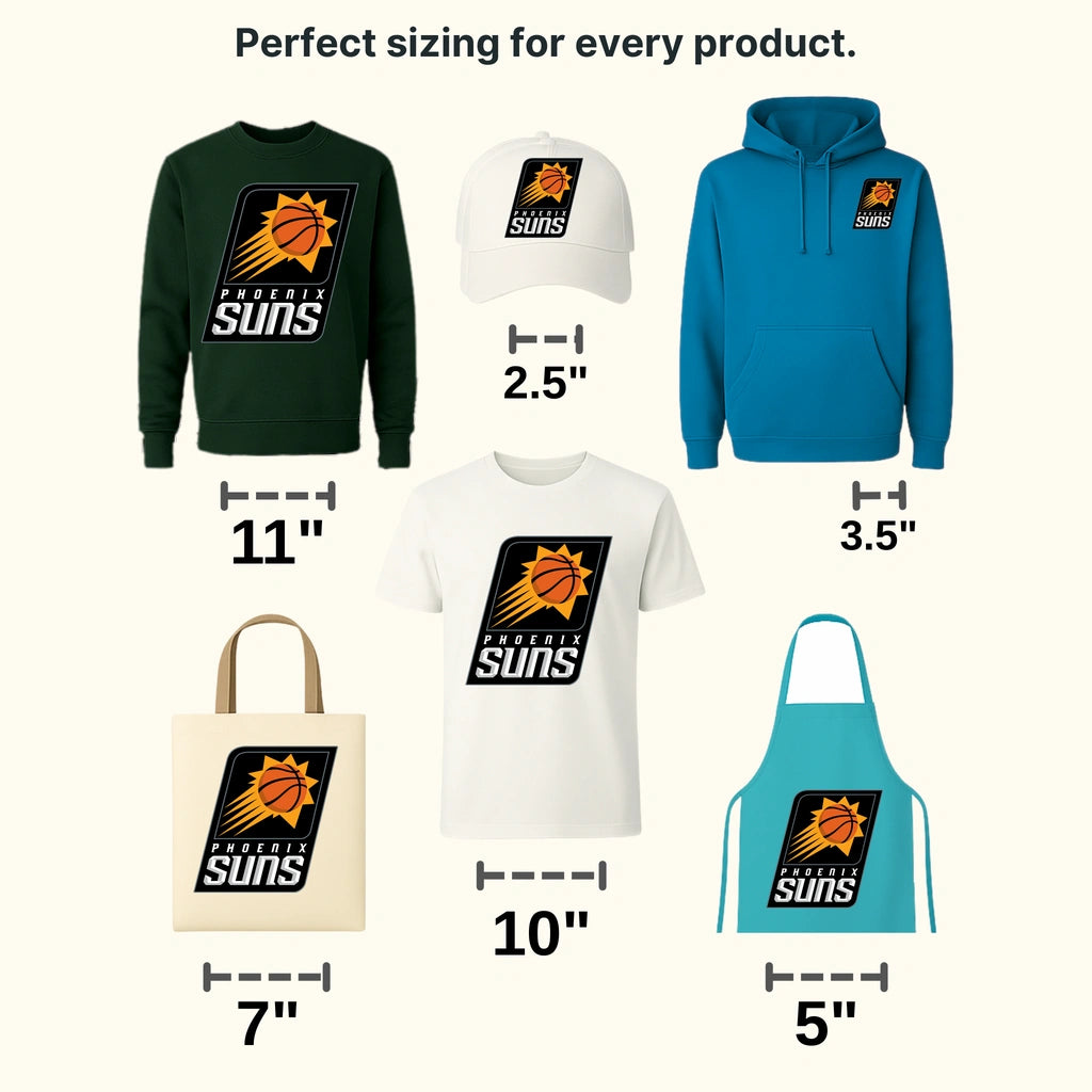 Phoenix Suns Badge with Sunburst Ball & Stacked Wordmark NBA Design - DTF Heat Transfer