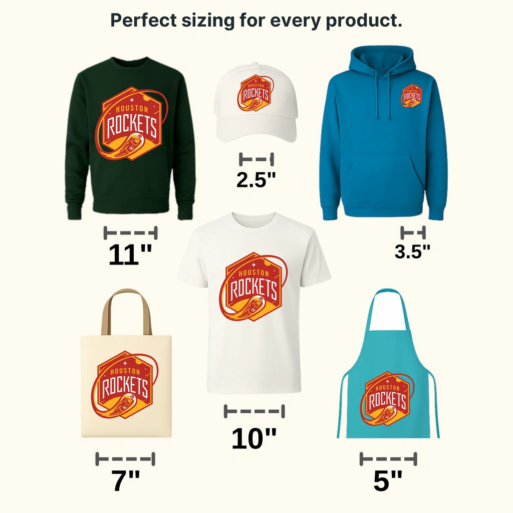 Houston Rockets Hex Shield Retro Rocket Badge NBA Design - DTF Heat Transfer