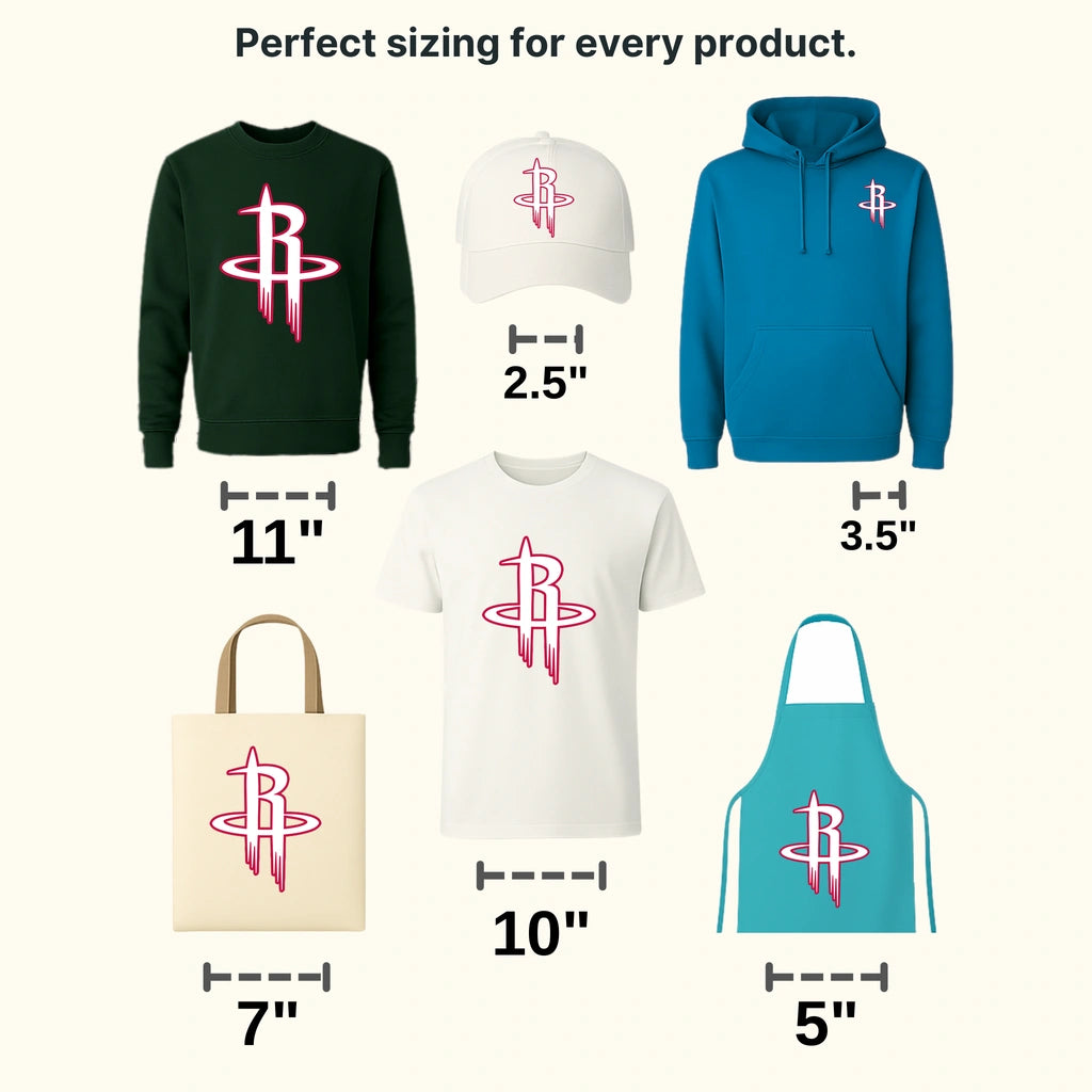 Houston Rockets Classic “R” with Orbit Ring (White Outline) NBA Design - DTF Heat Transfer