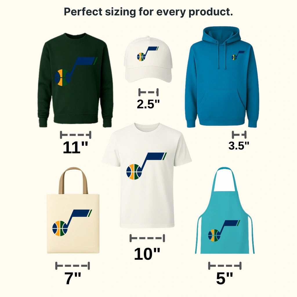 Utah Jazz Musical Note Logo with Tri-Color Basketball NBA Design - DTF Heat Transfer