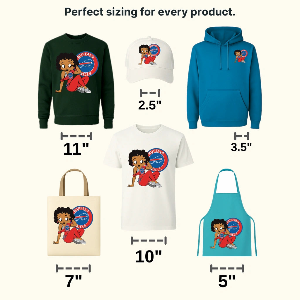 Buffalo Bills Retro Cartoon Girl Illustration NFL Design - DTF Heat Transfer