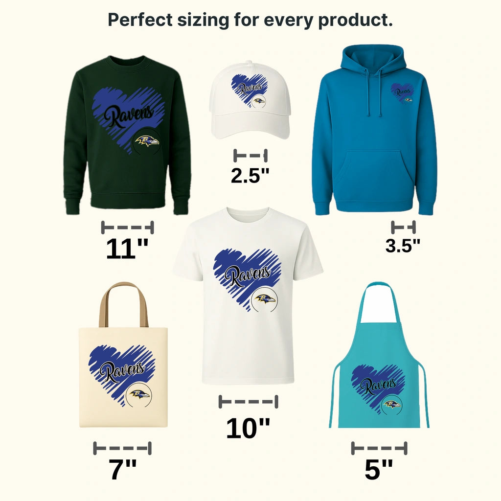 Baltimore Ravens Handwritten “Ravens” Heart Logo NFL Design - DTF Heat Transfer