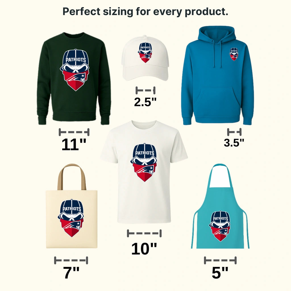 New England Patriots masked skull helmet alternative version, NFL design - DTF Heat Transfer