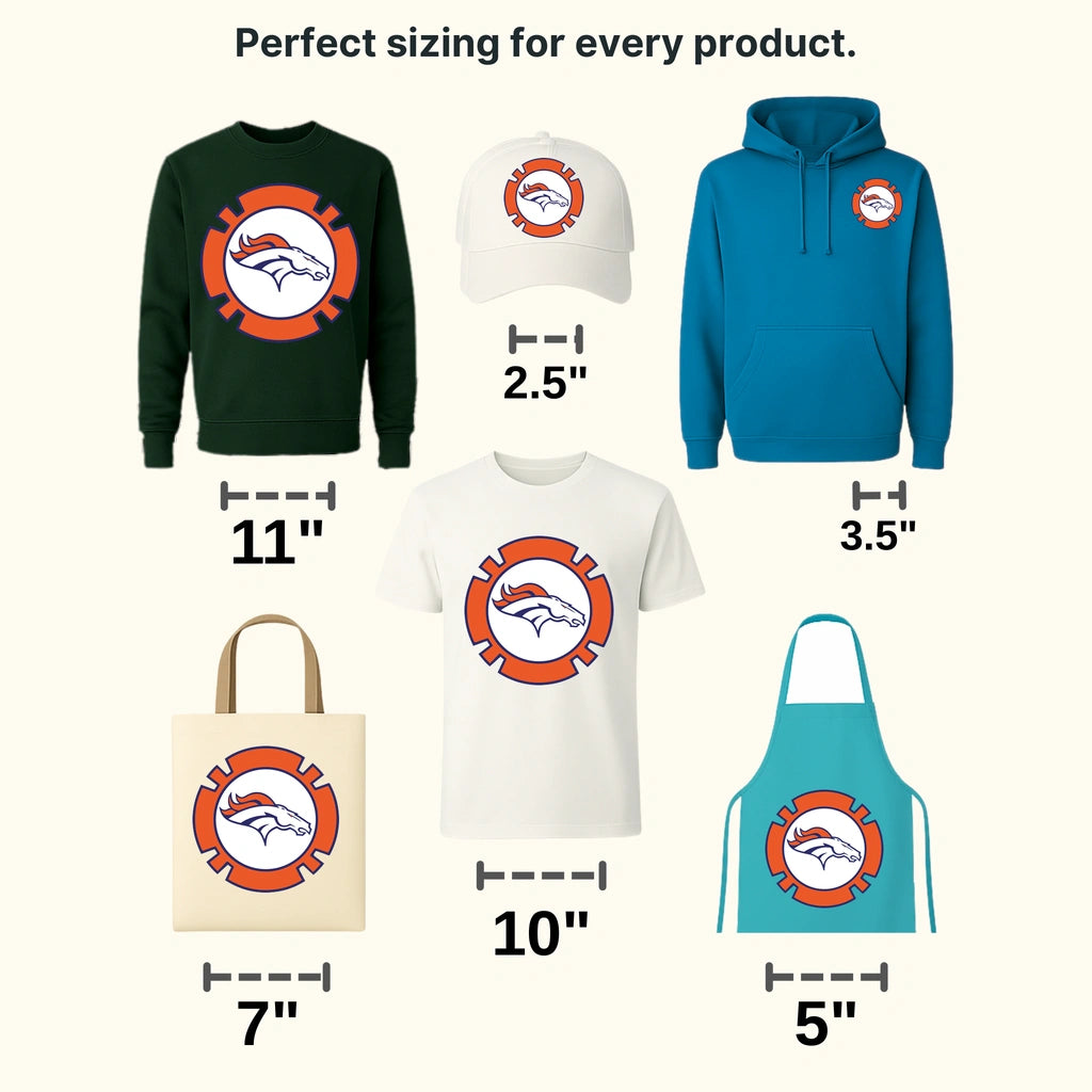 Denver Broncos Circular Gear Cog Emblem NFL Design - DTF Heat Transfer