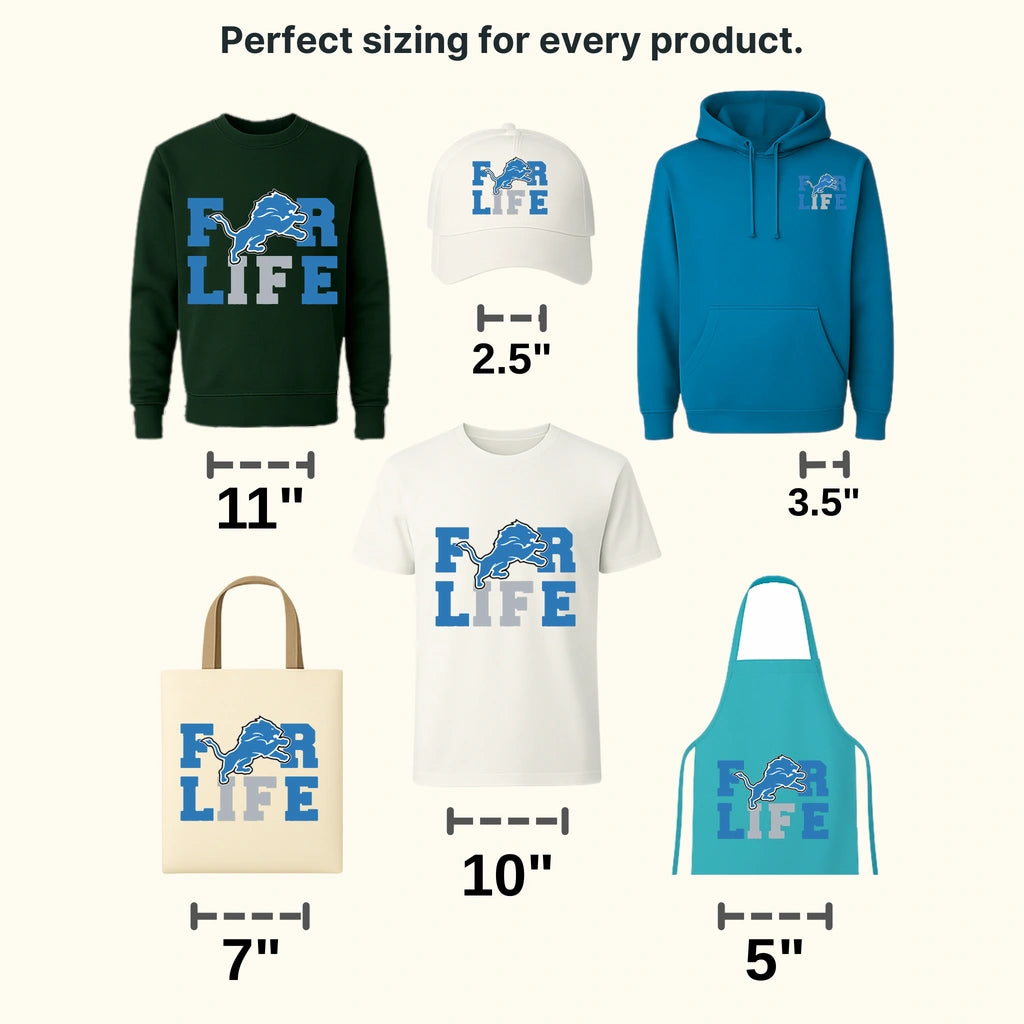 Detroit Lions For Life Wordmark with Lion Silhouette NFL Design - DTF Heat Transfer