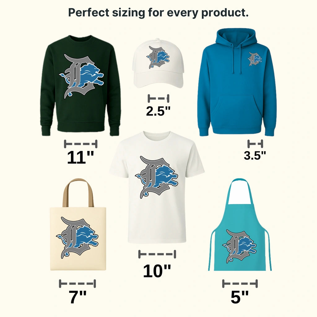 Detroit Lions Script “D” City Badge NFL Design - DTF Heat Transfer