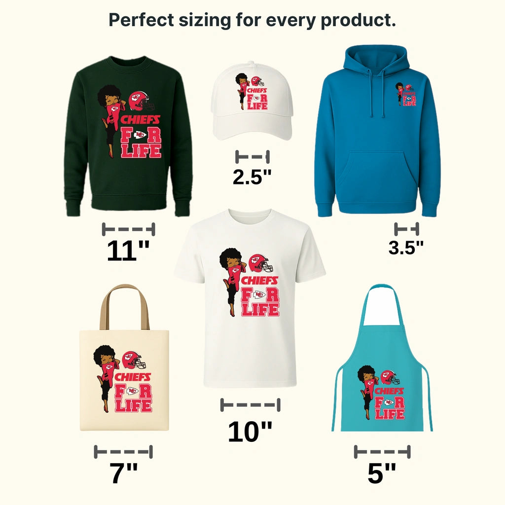 Kansas City Chiefs Pin‑up Girl with For Life Wordmark NFL Design - DTF Heat Transfer