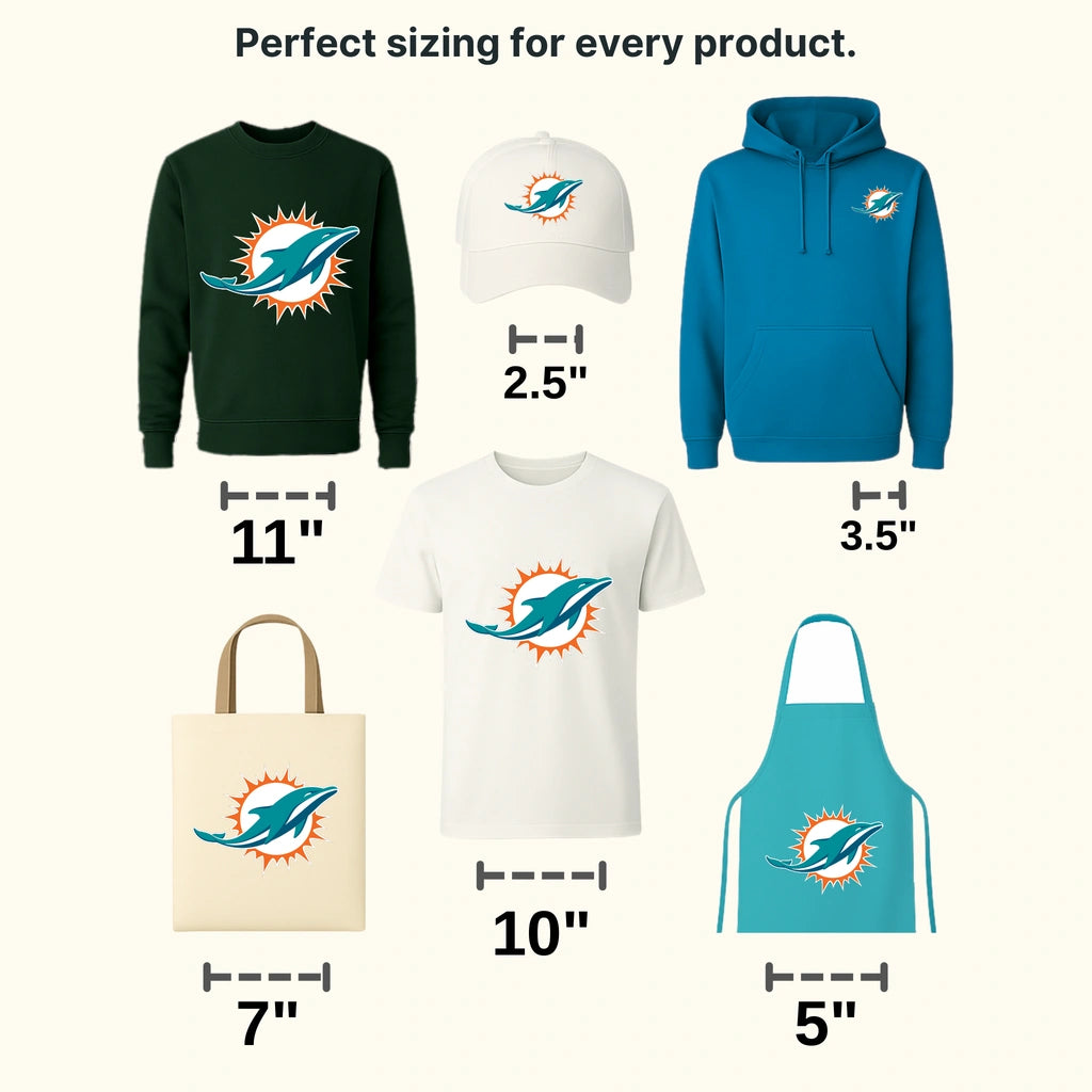 Miami Dolphins Leaping Dolphin & Sunburst Emblem NFL Design - DTF Heat Transfer