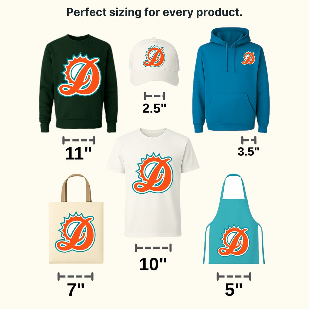 Miami Dolphins Ornamental D Monogram NFL Design - DTF Heat Transfer