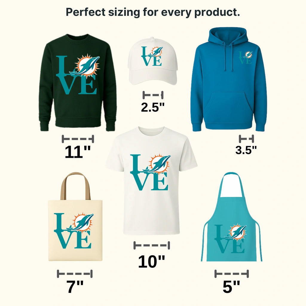 Miami Dolphins LOVE Wordmark with Helmet NFL Design - DTF Heat Transfer