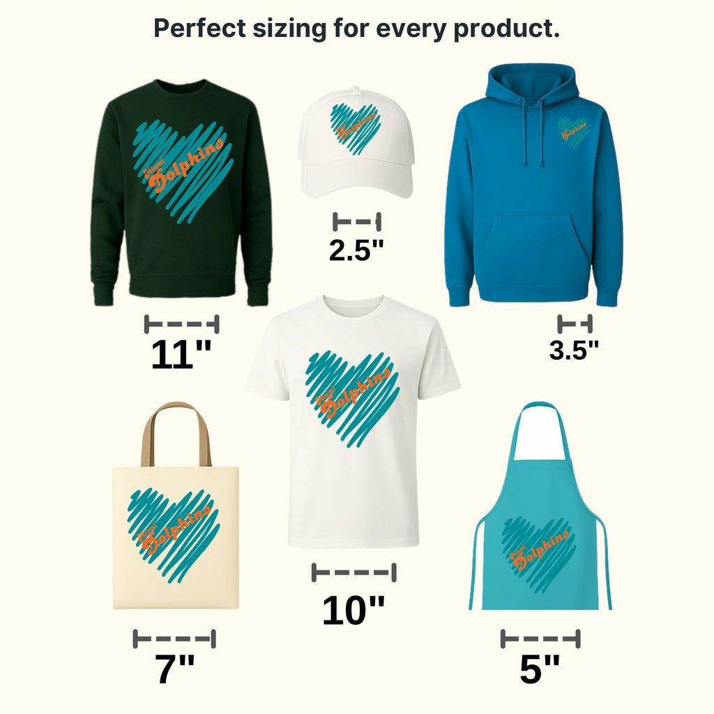 Miami Dolphins Scribble Heart Wordmark NFL Design - DTF Heat Transfer