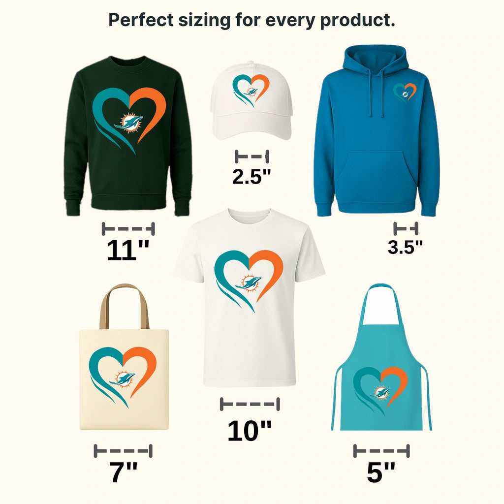 Miami Dolphins Dual-Tone Heart Emblem NFL Design - DTF Heat Transfer