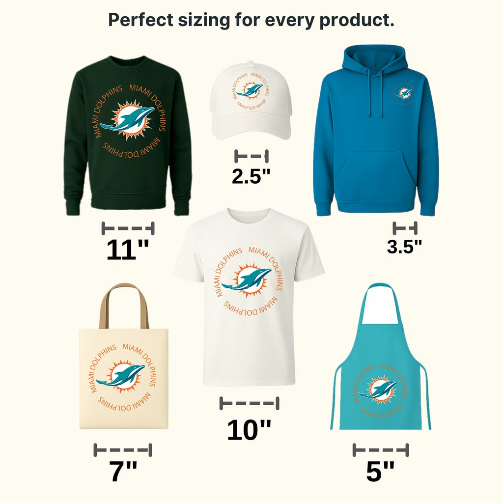 Miami Dolphins Circular Sunburst Text Badge NFL Design - DTF Heat Transfer