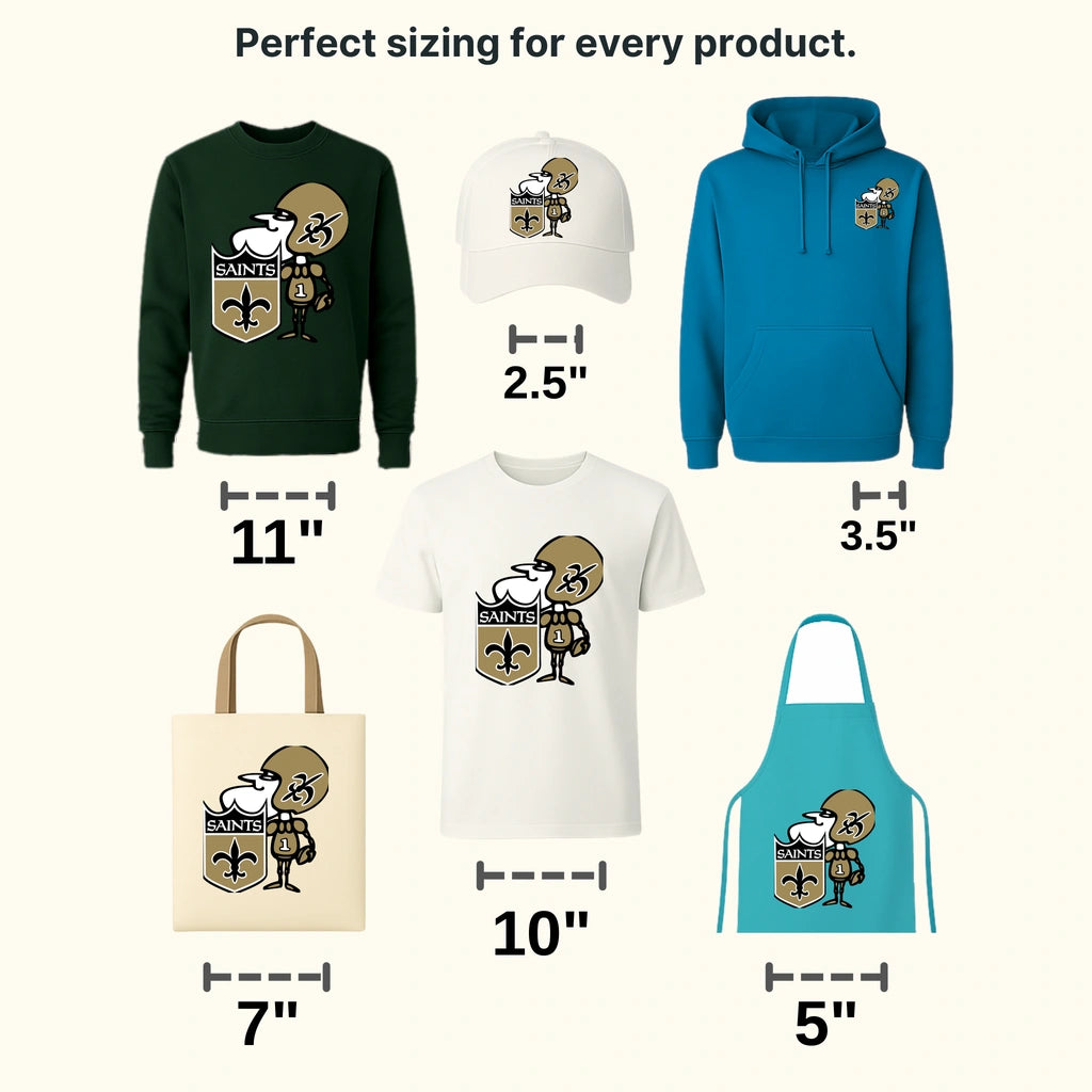 New Orleans Saints cartoon dog mascot in jersey with fleur‑de‑lis, NFL design - DTF Heat Transfer