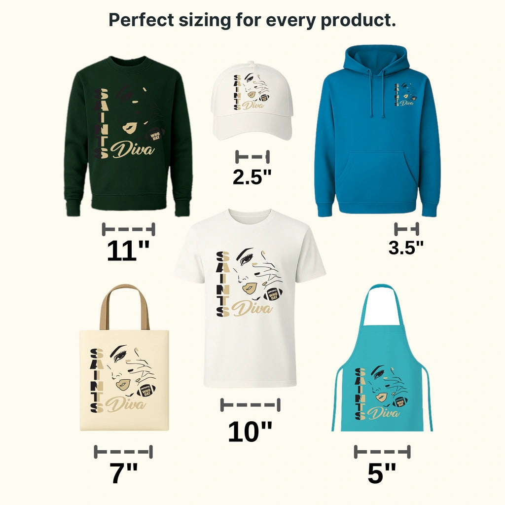 New Orleans Saints “Saints Diva” text with female silhouette, NFL design - DTF Heat Transfer