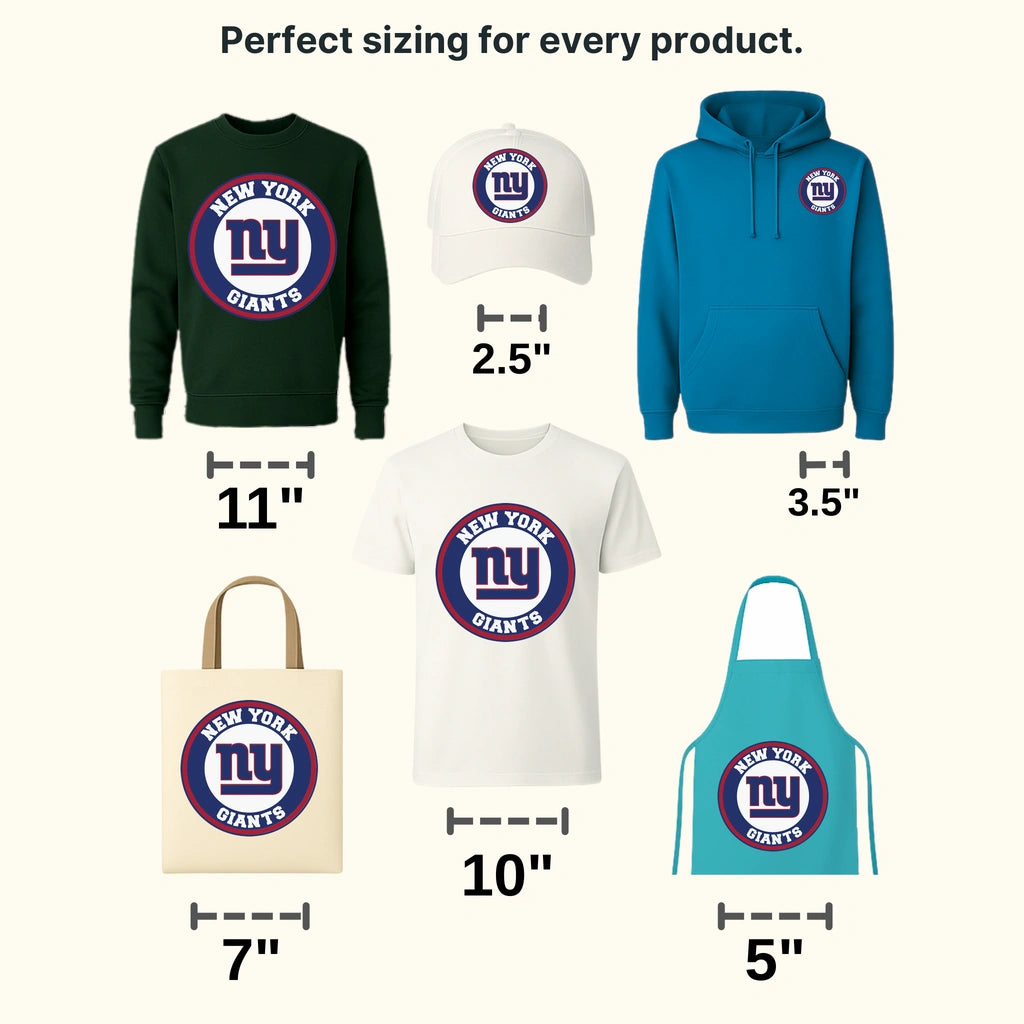 New York Giants round crest with team name and ring, NFL design - DTF Heat Transfer