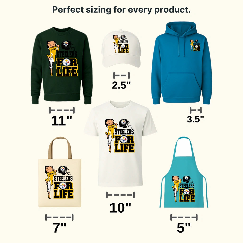 Pittsburgh Steelers standing cheerleader fan with pom‑poms, NFL design - DTF Heat Transfer