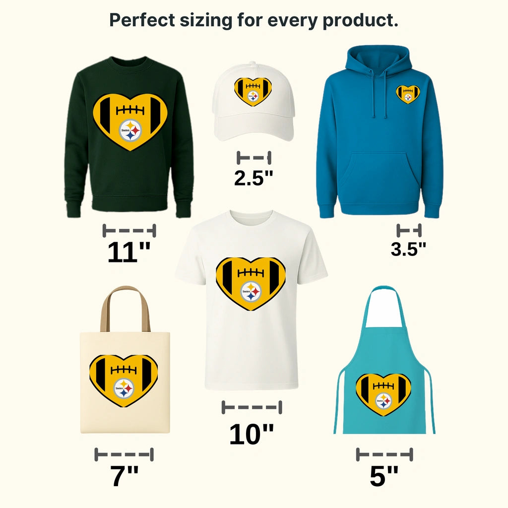 Pittsburgh Steelers heart‑shaped icon with laces and logo, NFL design - DTF Heat Transfer