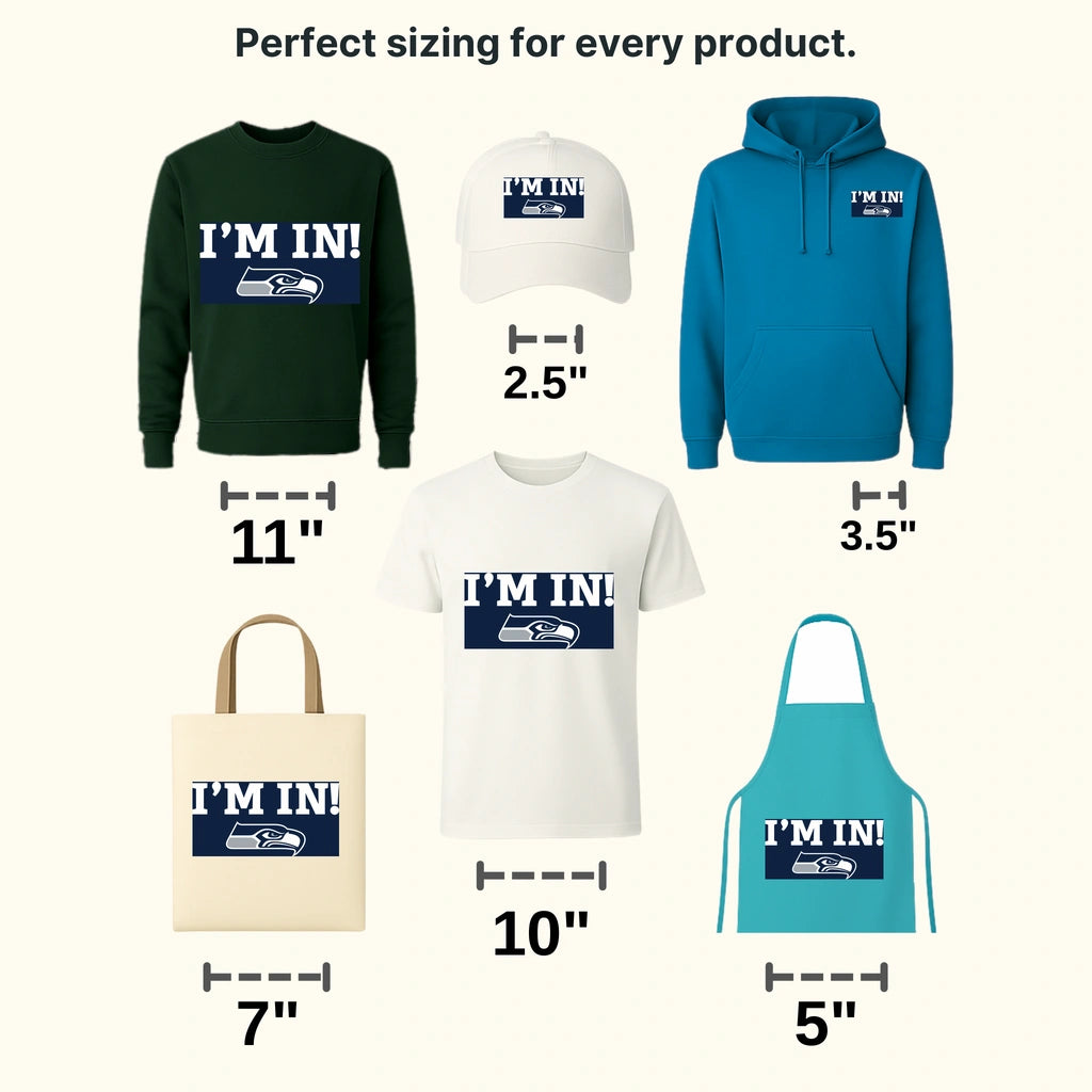 Seattle Seahawks “I’M IN!” Wordmark with Head NFL Design - DTF Heat Transfer
