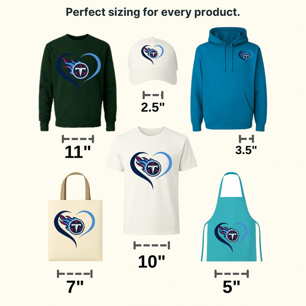 Tennessee Titans Heart Swirl Fireball Emblem NFL Design - DTF Heat Transfer