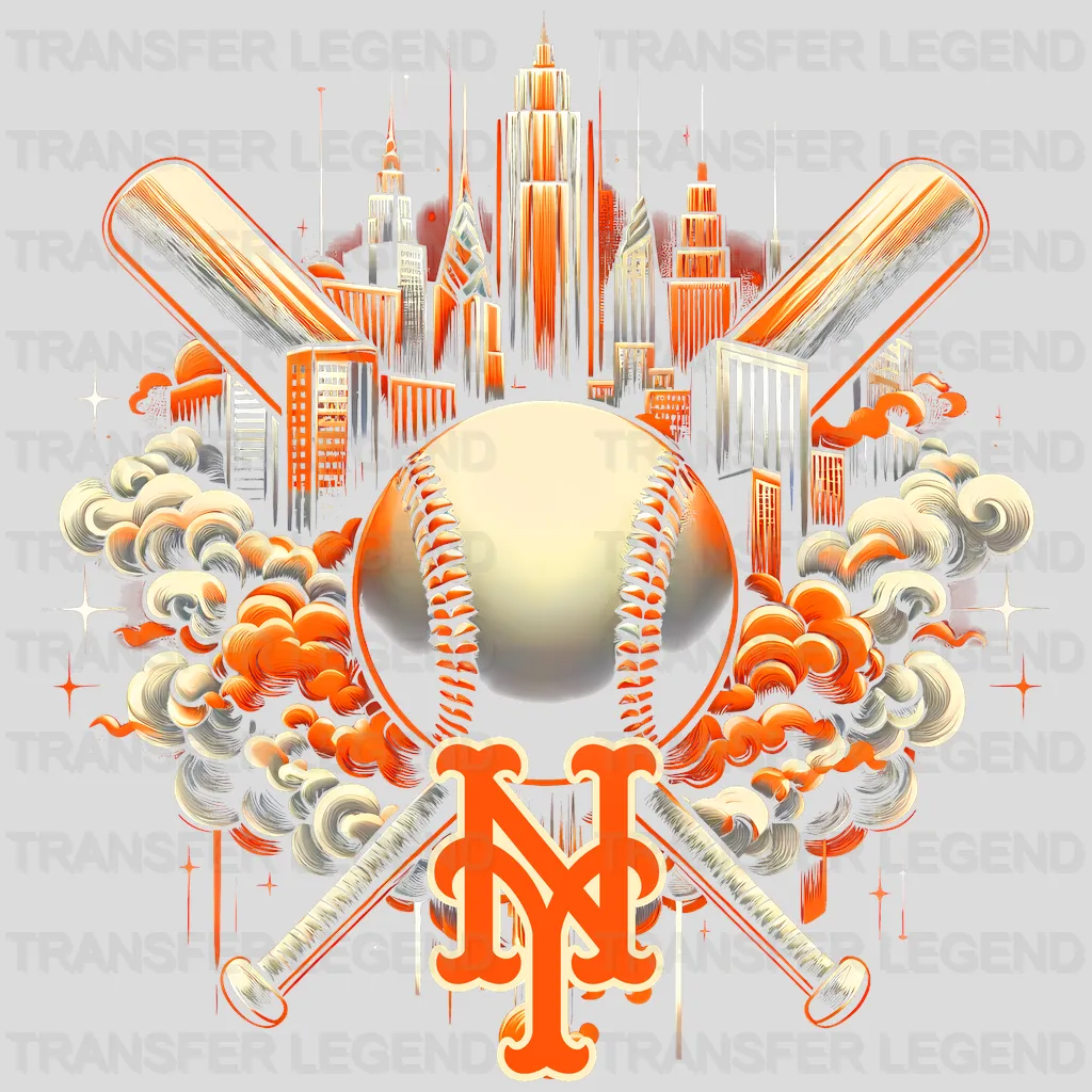 New York Mets MLB Crossed Bats Shield Emblem - DTF Iron On Transfer