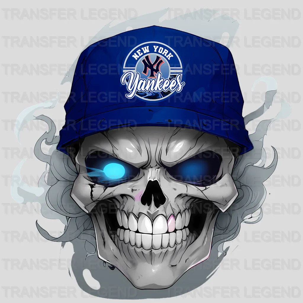 New York Yankees MLB Skull With Cap & Cigar Smoke - DTF Iron On Transfer