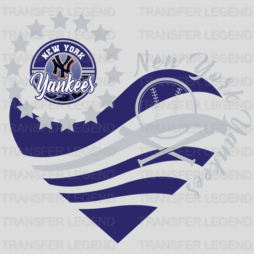 New York Yankees MLB Stars And Stripes Heart Shape - DTF Iron On Transfer