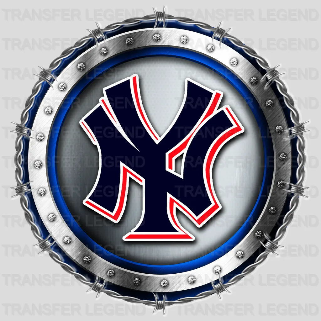 New York Yankees MLB Chrome Metal Circle Badge 3D - DTF Iron On Transfer