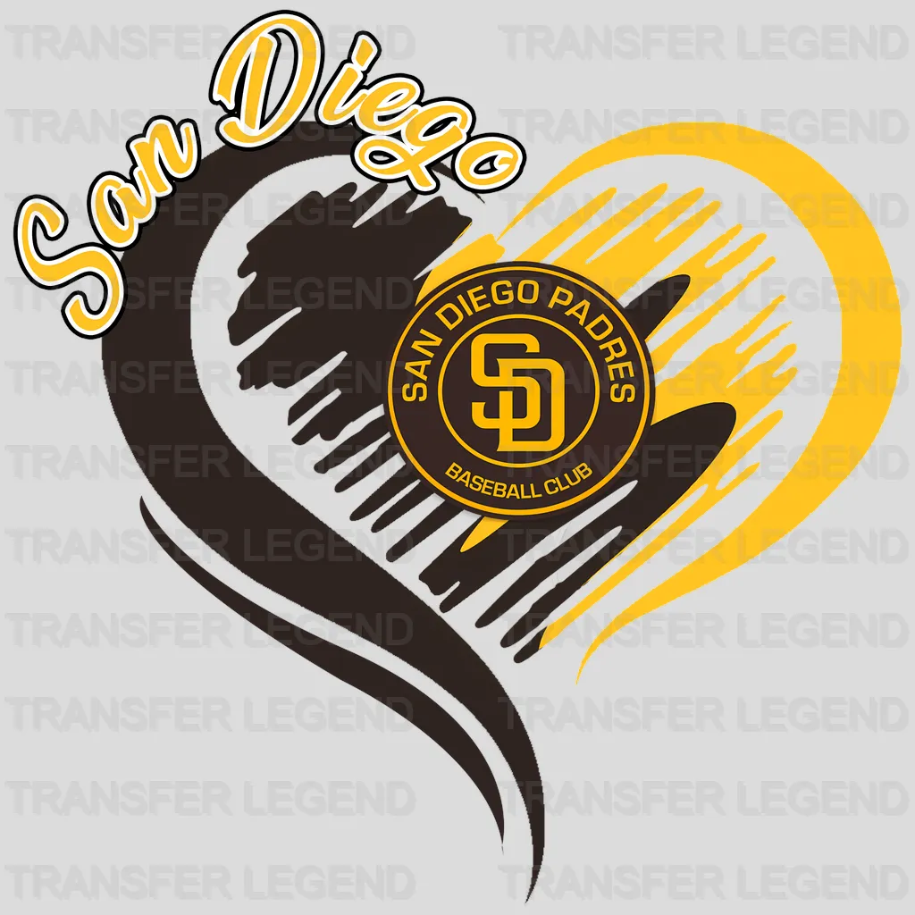 San Diego Padres MLB Swirl Heart Shape Artistic Logo - DTF Iron On Transfer