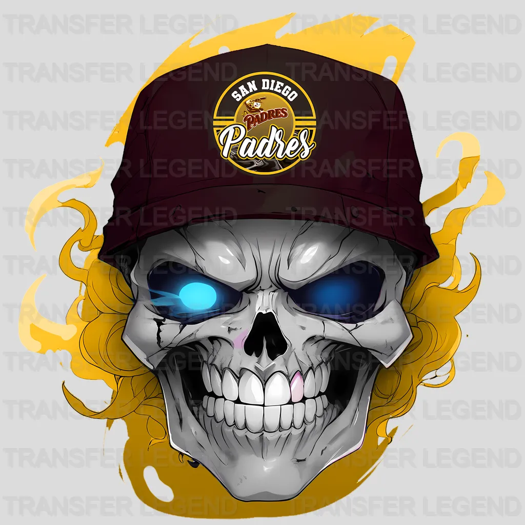 San Diego Padres MLB Skull With Cap & Smoke Effect - DTF Iron On Transfer