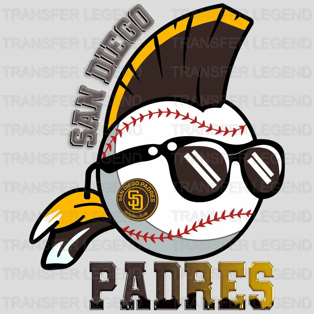 San Diego Padres MLB Punk Skull With Mohawk & Glasses - DTF Iron On Transfer