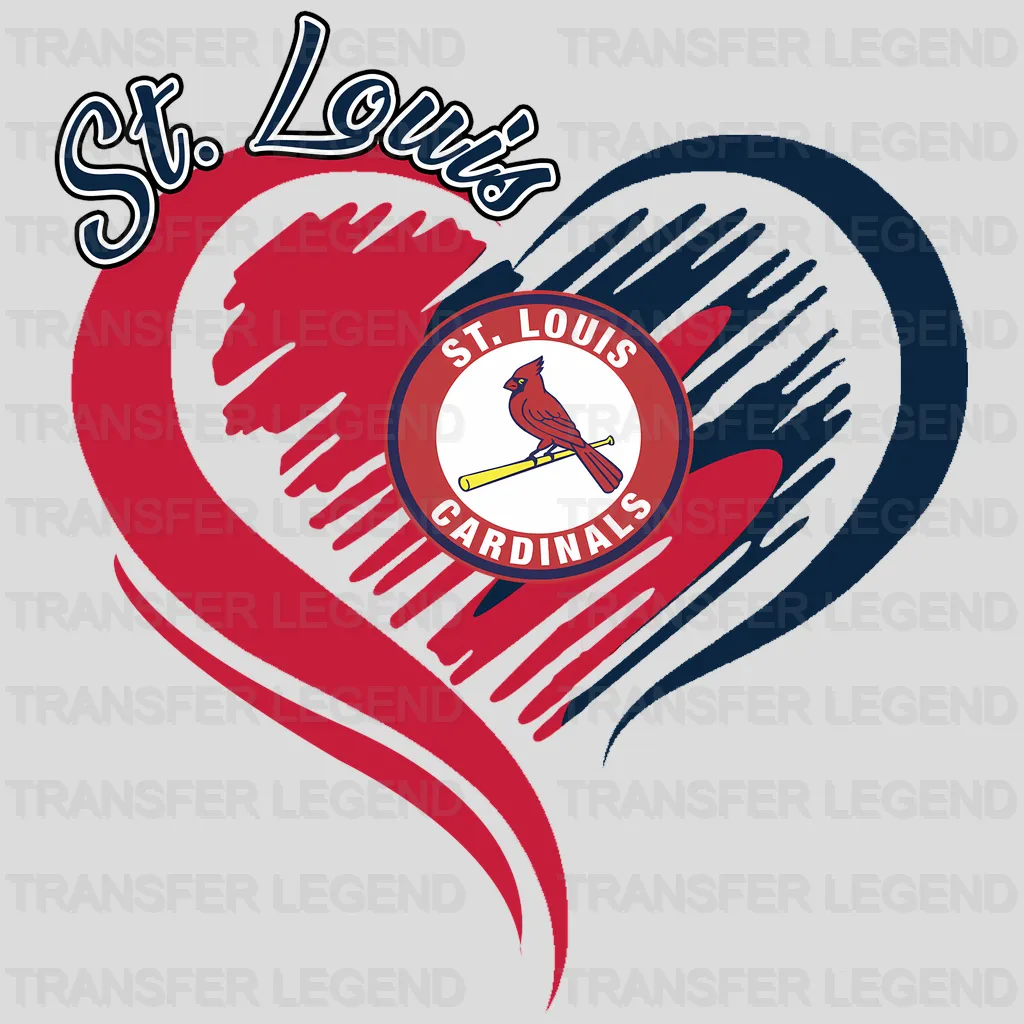 St Louis Cardinals MLB Swirl Heart Shape Artistic Logo - DTF Iron On Transfer