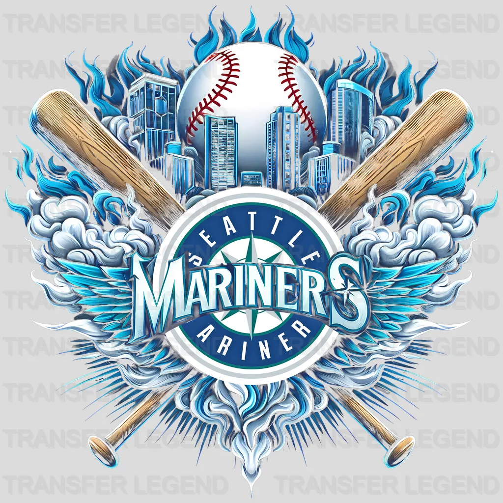 Seattle Mariners MLB Crossed Bats Shield Emblem - DTF Iron On Transfer