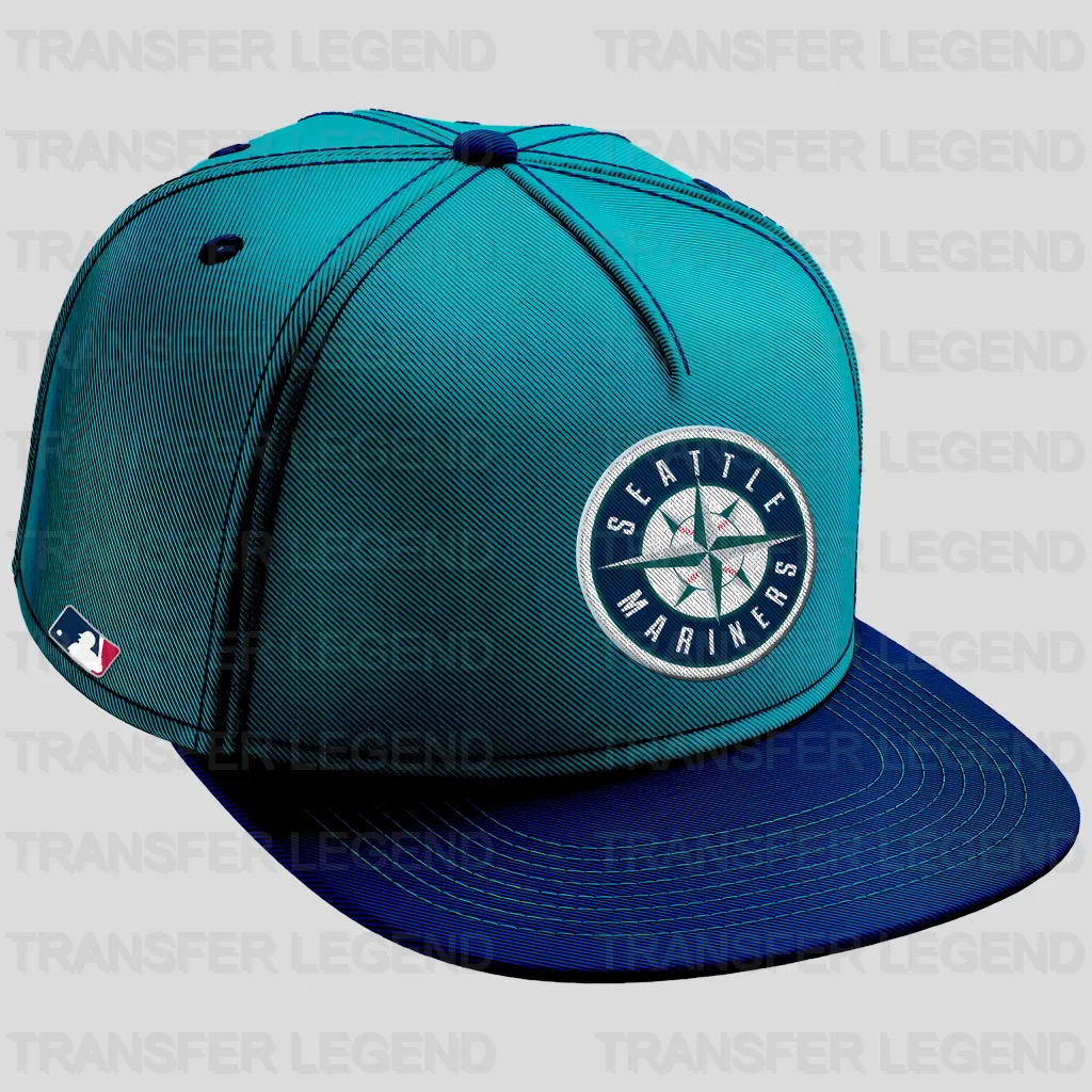 Seattle Mariners MLB Realistic Teal Cap Hat Mockup - DTF Iron On Transfer