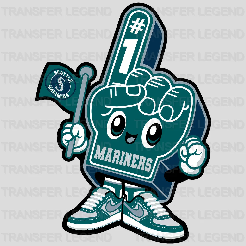 Seattle Mariners MLB Mascot With Foam Finger Cartoon - DTF Iron On Transfer