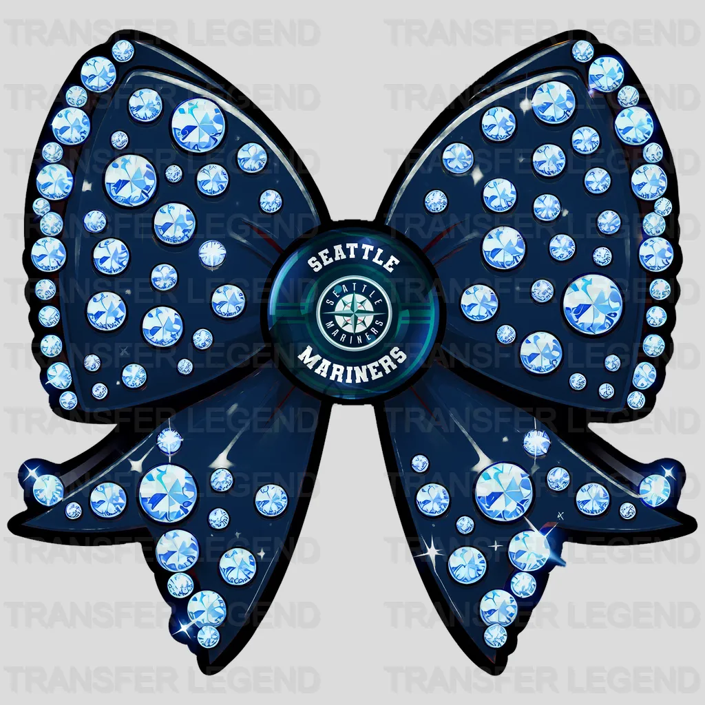 Seattle Mariners MLB Glitter Sequin Teal Bow Ribbon - DTF Iron On Transfer