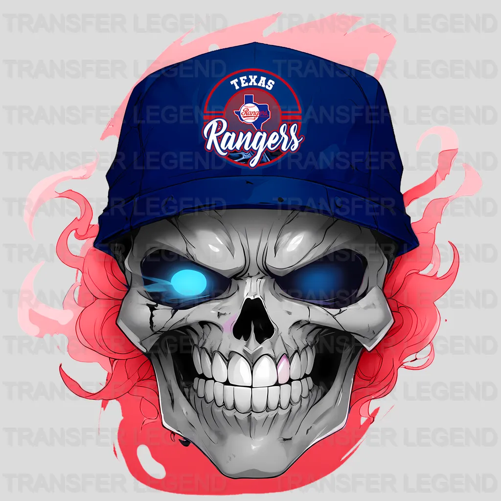 Texas Rangers MLB Skull With Cap & Smoke Effect - DTF Iron On Transfer