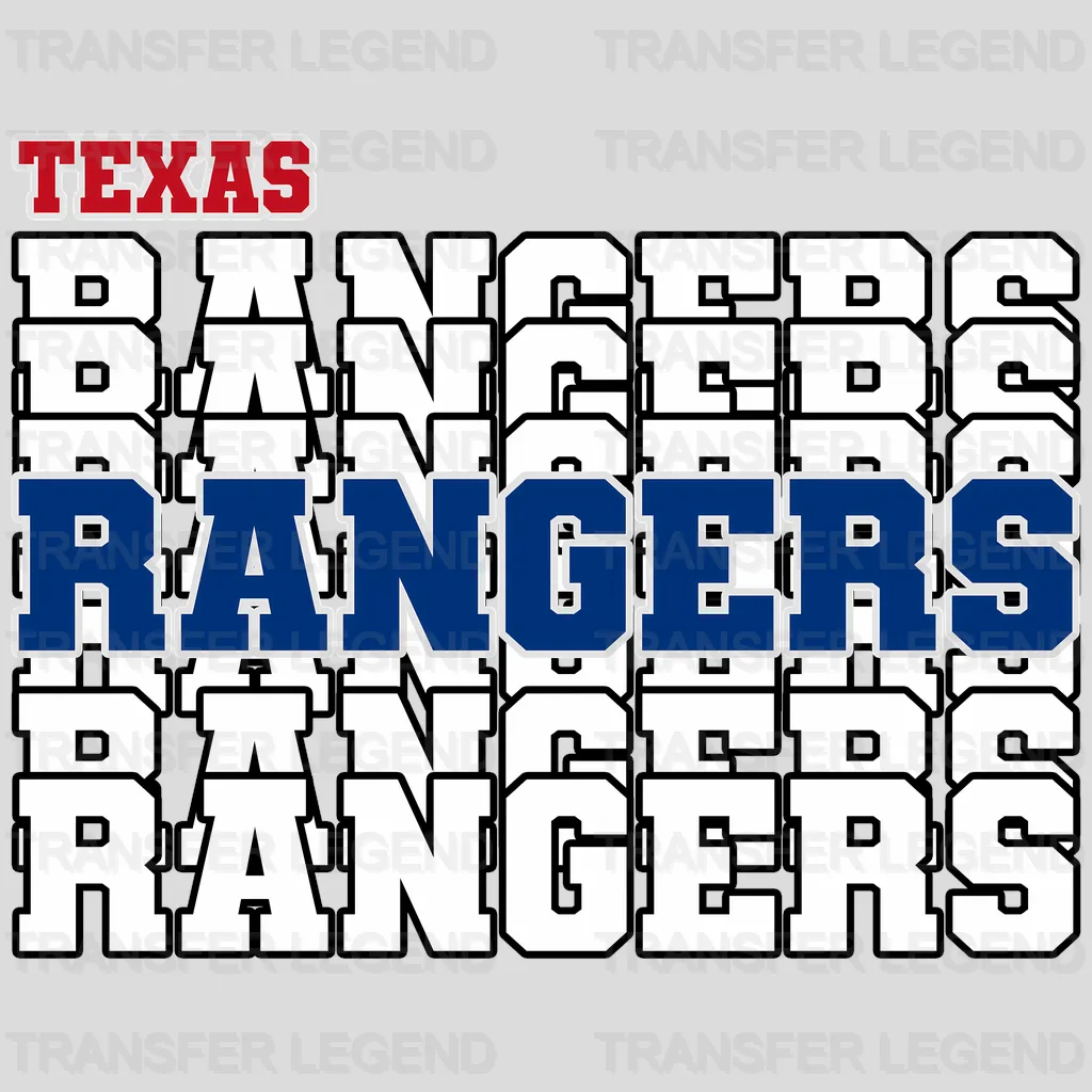 Texas Rangers MLB Repeated Text Pattern Block Logo - DTF Iron On Transfer