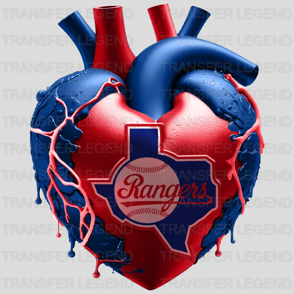 Texas Rangers MLB Realistic Anatomical Heart Art - DTF Iron On Transfer