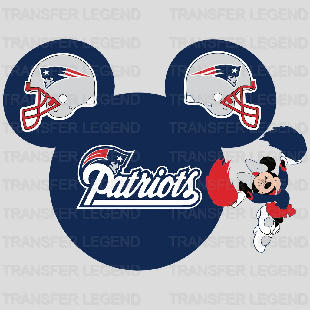 New England Patriots assorted helmet icons and script collage, NFL design - DTF Heat Transfer