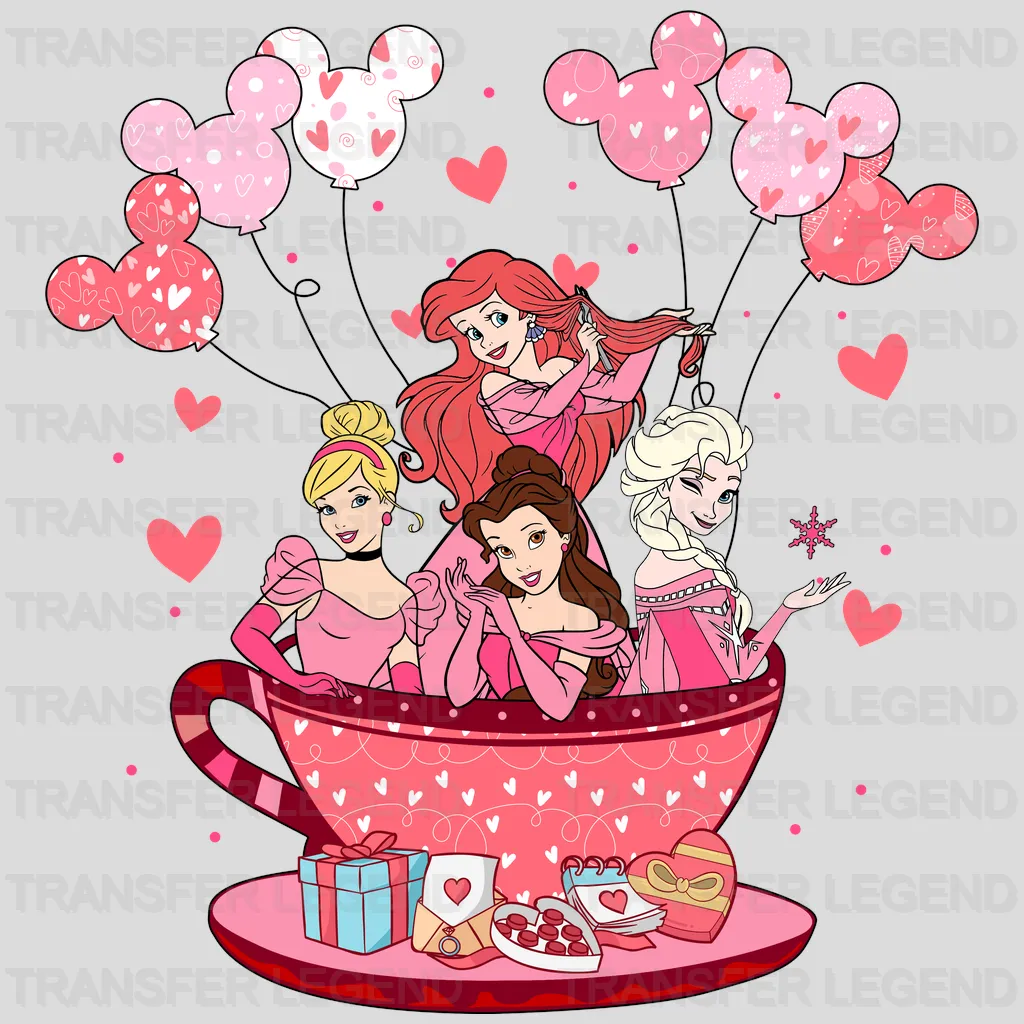 Princesses Date Coffee Cup Valentines Day Design - DTF heat transfer - transferlegend