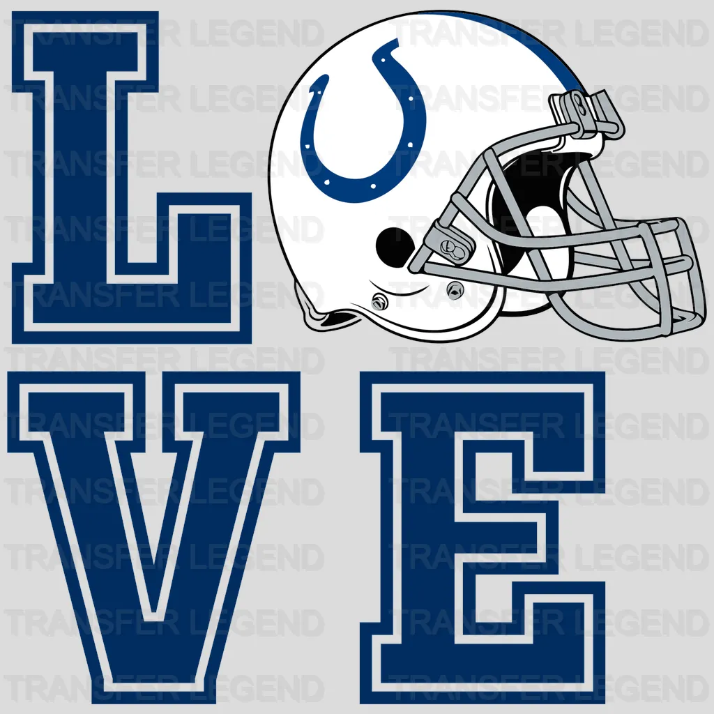 Indianapolis Colts LOVE Vertical Wordmark with Helmet NFL Design - DTF Heat Transfer